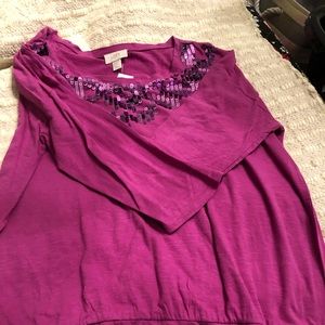 Fushia 3/4 T-shirt with sequins